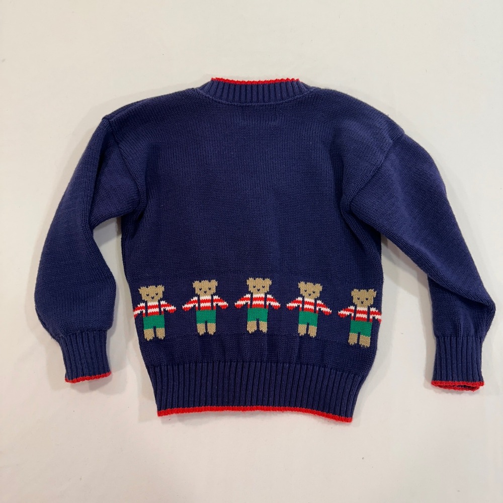 Kitestrings Teddy Bear Cardigan Kids 4T Navy Blue Intarsia Knit |‎ Grandmacore - Picture 3 of 5